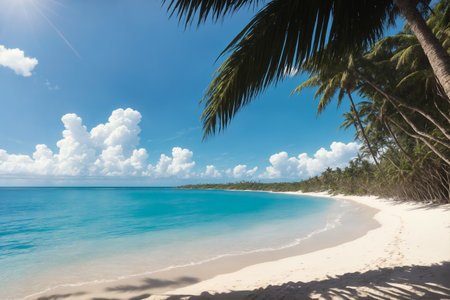 Beautiful tropical beach with coconut palm tree.の素材