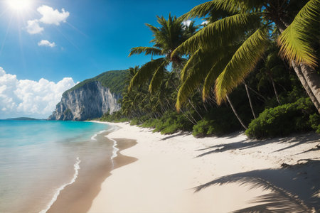 Beautiful tropical beach with coconut palm trees.の素材