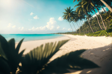 Beautiful tropical beach with coconut palm tree and blue sky - Vintage Filterの素材