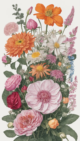bouquet of colorful flowers in watercolor style on a white backgroundの素材