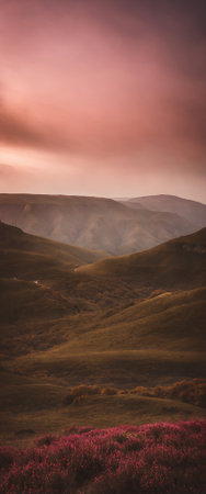 Sunset in the mountains, vertical landscape.の素材