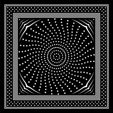 Simply Bandana decorated with white geometric ornament lines that can be applied to prints of various colors. Geometric pattern in black and white colors. Abstract background.のイラスト素材