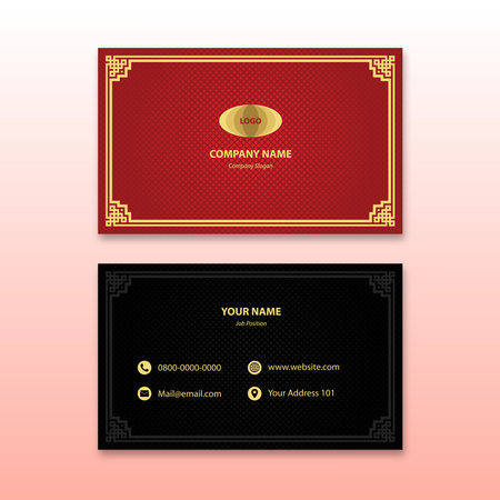 Modern Business Card With Red Chinese Texture And Dark Backgroundのイラスト素材