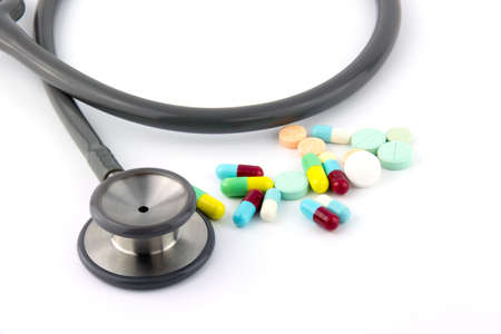 stethoscope and medicineの写真素材
