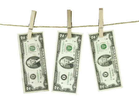 dollar hang on white backgroundの写真素材