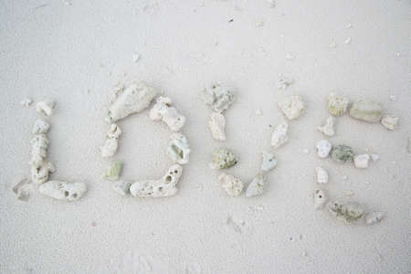 love, Fossil coral word drawn on the beachの写真素材