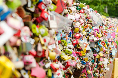 Seoul, South Korea - JUNE 21, 2014  Thousands of love padlocks at N Seoul Tower  Locks of love is a...