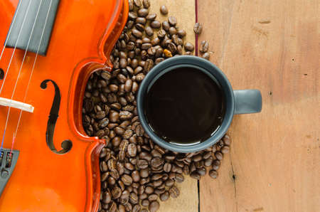 Coffee  beans and violinの写真素材