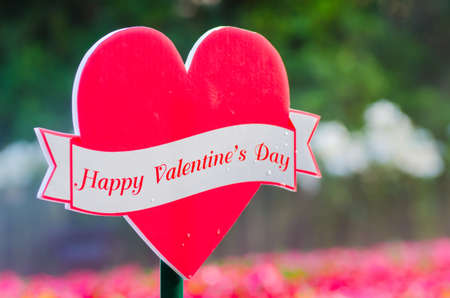 Happy Valentines Day Label On in the flower park.の写真素材