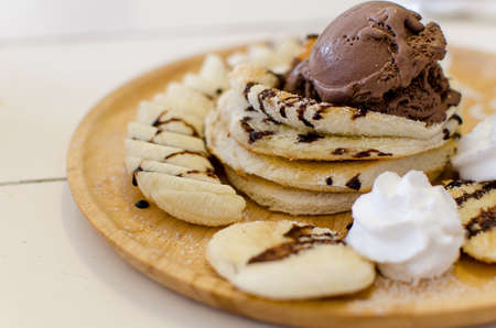 Honey Toast, Consists of bread topped with honey and ice creamの写真素材