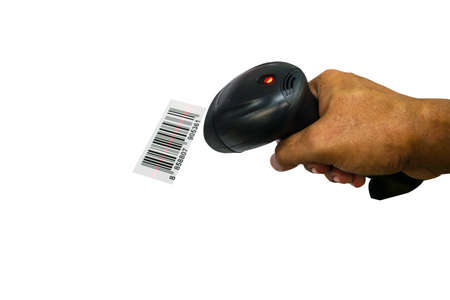 The manual scanner of barcodes in man handの写真素材