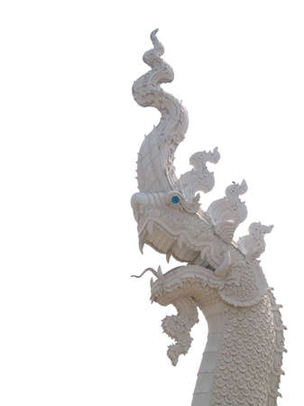 great white king of Naga or Serpent King statue isolated white background from thailandの写真素材