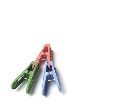 colorful plastic Clothespin isolated on white backgroundの写真素材