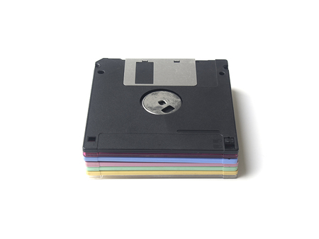 colorful floppy disk or diskette isolated on white background, floppy disk is magnetic computer data storageの写真素材