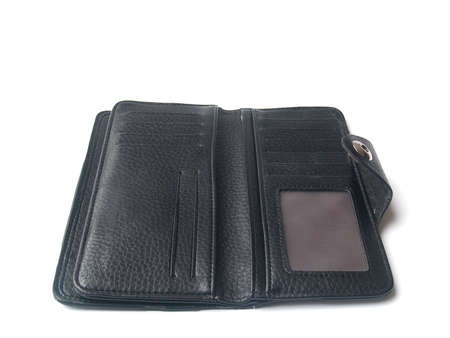 black leather wallet isolated on white background for men and women