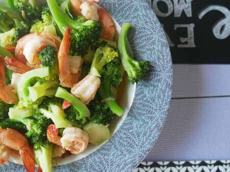 Close up Stir-fried Shrimp with Broccoli,Thai foodの写真素材