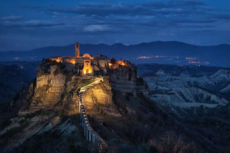Beautiful view of famous Civita di Bagnoregio with Tiber river valley, Lazio, Italyのeditorial素材