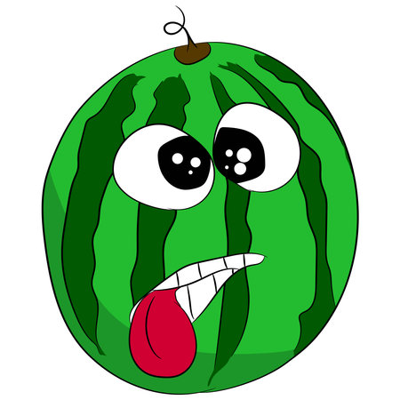 Crazy watermelon face. Funny watermelon. Vector drawing.のイラスト素材