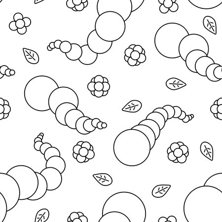 Seamless doodle doodle background, caterpillar, flowers, leaves. Vector illustration flat design.のイラスト素材