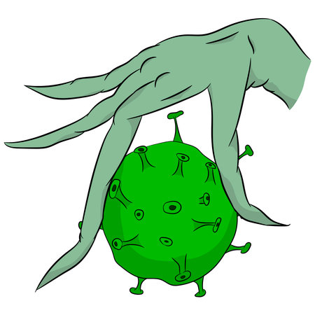 Vector illustration of a hollow design. A terrible hand holds a microbe.のイラスト素材