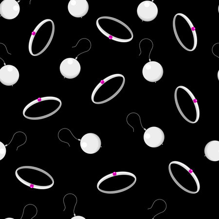 Seamless background, earrings with pearls and rings. Vector illustration flat design.のイラスト素材