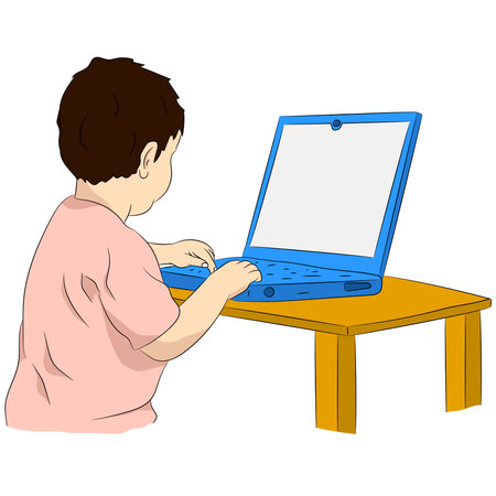 Vector illustration flat design. Boy with a laptop.のイラスト素材