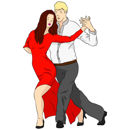 Vector illustration flat design. Dancers, guy and girl.のイラスト素材