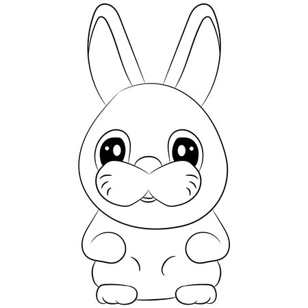 Vector illustration flat design. Cute hare with big eyes, doodle.のイラスト素材