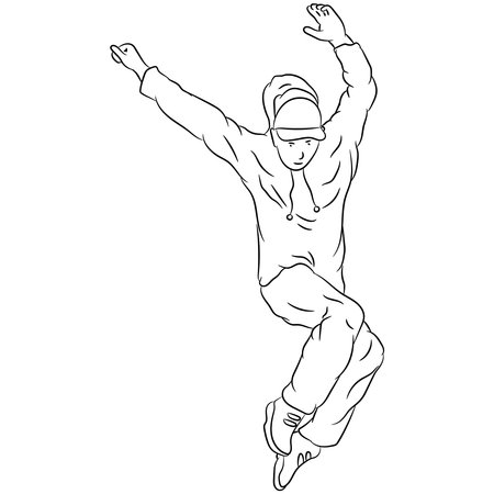Vector illustration flat design. Dancing guy, doodle.のイラスト素材