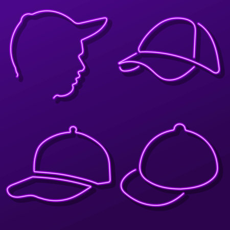 Set of neon baseball cap and cap icons. Vector illustration EPS10のイラスト素材