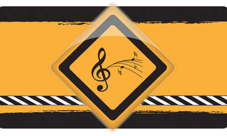 creative icon on an orange background the button with the image of a treble clef and notesのイラスト素材