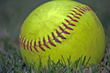 softball in grassの写真素材