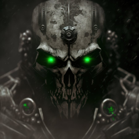 The monster in the form of a skull with green eyes. 3d renderingの素材