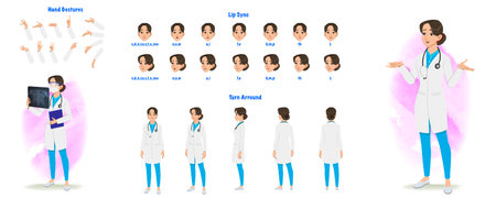 Set of Radiologist character design. Character Model sheet. Front, side, back view animated character. Male Radiologist character creation set with various views, poses and gestureのイラスト素材