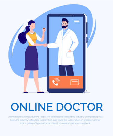 Phone Video Call to the Doctor Through the Application on the Smartphone Online Medical Advice Conceptのイラスト素材