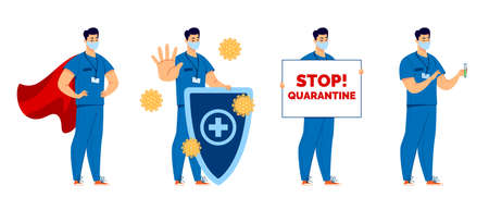 A set to draw attention to the dangers of the virus. Stop quarantine.のイラスト素材