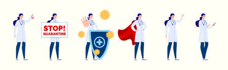 Doctor character creation set with various poses and gestures. Isolated. Female doctor.のイラスト素材