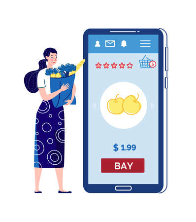 Online shopping concept. Buying products without leaving home. Banner, mobile app template.のイラスト素材