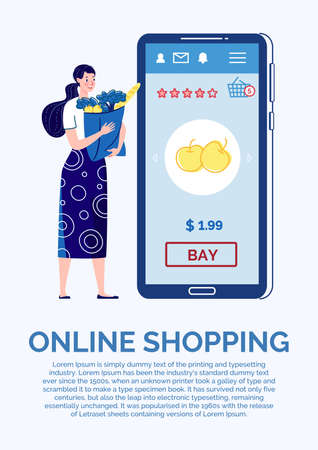 Online shopping concept. Buying products without leaving home. Banner, mobile app template.のイラスト素材