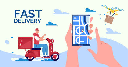 Online Delivery Concept. Fast home and office delivery. Vector. Illustration. Cartoon style.のイラスト素材