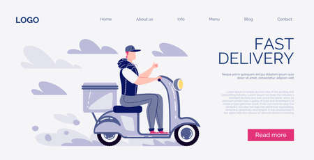 Website template. Online Delivery Concept. Fast home and office delivery. Vector. Illustration. Cartoon style.のイラスト素材