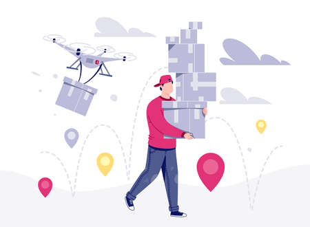 Online Delivery Concept. Fast home and office delivery. Vector. Illustration. Cartoon style.のイラスト素材
