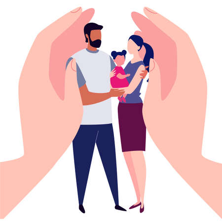 Family equality, protection, childhood. Vector illustration, flat cartoon style.のイラスト素材