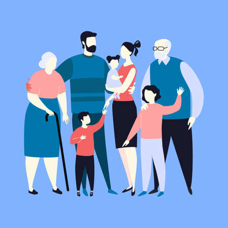 Big Family Together. Three Generations.のイラスト素材