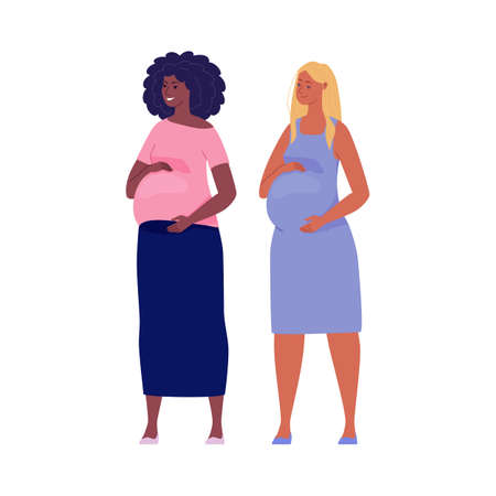 Beautiful pregnant women. Illustration. Vector in a flat cartoon style.のイラスト素材