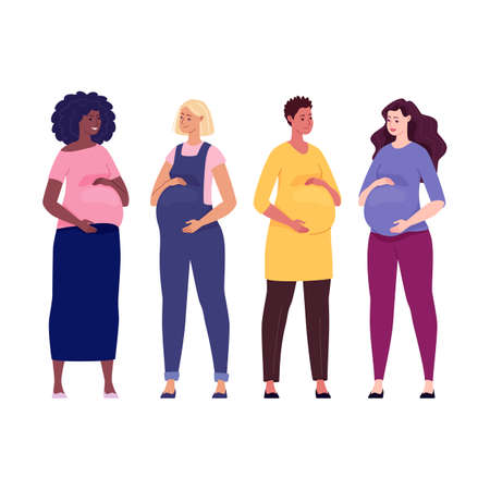 Beautiful pregnant women. Vector in a flat cartoon style.のイラスト素材