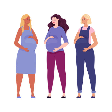 Beautiful pregnant women. Vector in a flat cartoon style.のイラスト素材