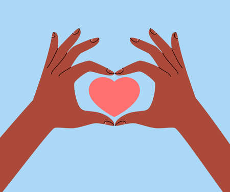 Heart in hand. Concept of love, kindness, equality, mutual respect and helping others. Flat vector...