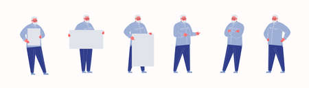 Old man character set. Lonely active pensioner, gray-haired with glasses and beard.