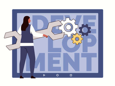 Design engineer, software programming, web development, programmer. Vector character flat cartoon illustration.のイラスト素材